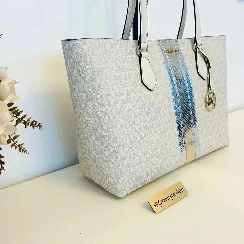 Michael Kors Purse & Wallet Sheila Large Signature & Metallic Tote Bag Pale gold - Picture 4 of 12